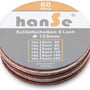 Voordeelpak 60x Schuurpapier rond – Ø125 mm – korrel 40/60/80/120/180/240 – 60 stuks totaal, 10 per korreltype - merk: Hanse Werkzeuge