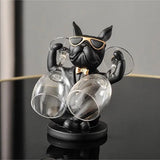 Franse Bulldog Beeld – Chique Decoratief Beeld – Wijnfleshouder - Zwart Goud - Resin - Wijnrek - Art Sculptuur