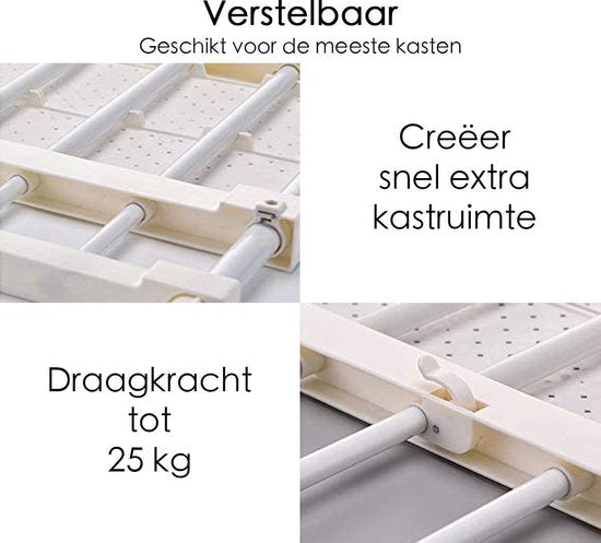 Kastplank - Verstelbaar - Legplank - Draagt tot 25 kg - 53-90x30 cm - Wit