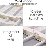 Kastplank - Verstelbaar - Legplank - Draagt tot 25 kg - 53-90x30 cm - Wit