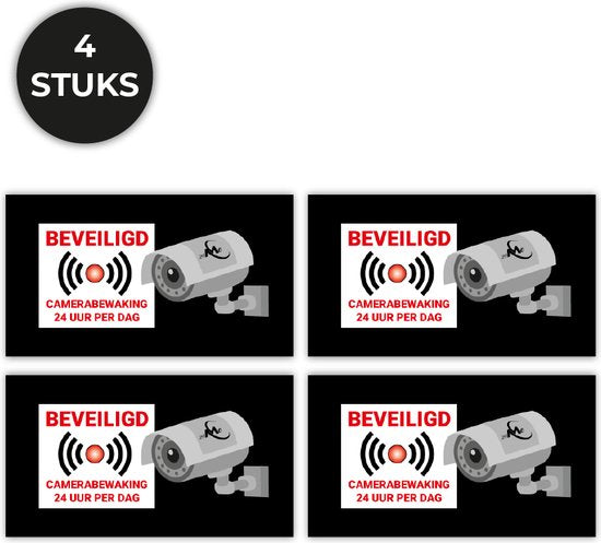 24ME® - 4 Stuks Camerabewaking Stickers - Plakzijde Binnenzijde - Camera stickers - Videobewaking stickers - Alarmstickers -