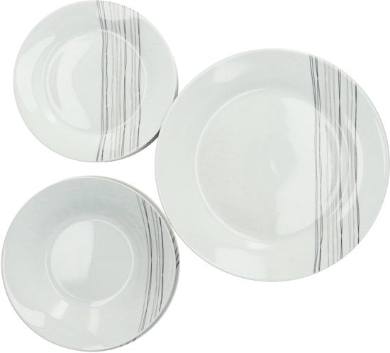 4goodz porseleinen servies 6 persoons - Wit/Zwarte strepen