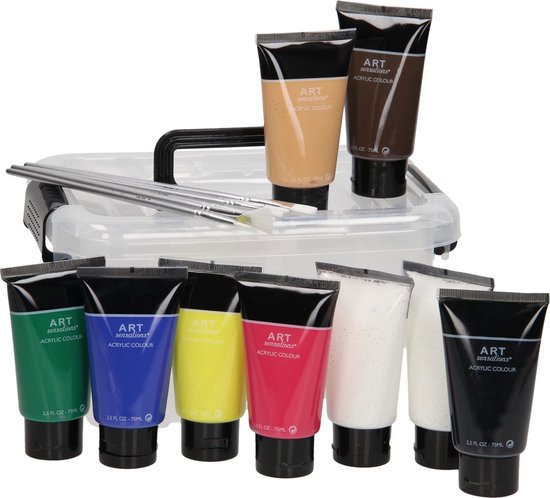 Acrylic box 9 tubes + 6 penselen