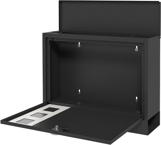 Wandbrievenbus modern - Afsluitbaar met slot - 36,5x11,5x29 cm - Zwart