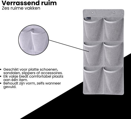 Schoenenkast Hangend - Schoenenzak 6 vakken - Opbergen van Schoenen aan Deur - Schoenenzak Grijs - Oplossing voor rondslingerende schoenen - Hoogwaardige Schoenenkast