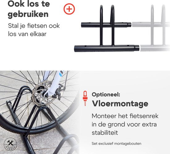 4toolz stabiel stalen fietsenrek voor drie fietsen - Zwart