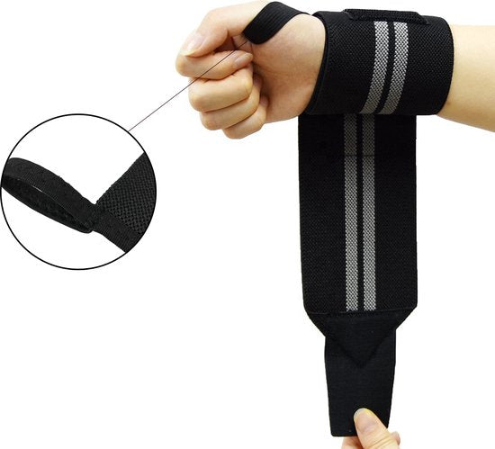 Fitness - Crossfit Polsband - 2 stuks - Grijs - Zwart - Polsbandage Wrist Support Wraps - Pols Bandage Band - Bodybuilding Support - Gewichthef Straps - Krachttraining Lifting Workout Straps