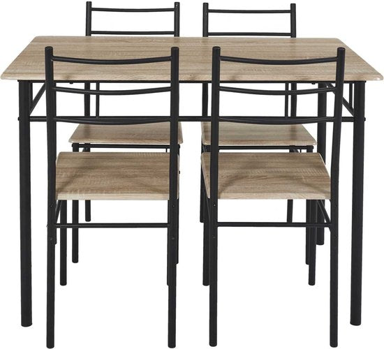 Eettafel-set Loka met 4 stoelen 110x76x70cm - Bruin/Zwart