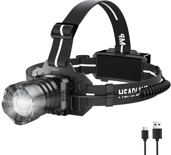 Hoofdlamp Oplaadbaar 3600 Lumen - LED Hoofdlamp met Bewegingssensor - IPX6 Waterdicht - 6 Lichtstanden - USB Hoofdlamp voor Hardlopen & Kamperen
