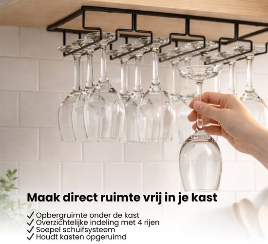 Ophangrek Wijnglazen - glazen - Rijen - Wijnglazenhouder
