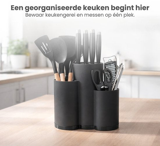 Keukengerei houder - Zwart - Aanrecht Organizer - Pollepel houder - Keuken Organizer - Kunststof - Messenhouder - Messenhouder - Messenblok