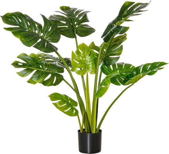 Kunstplant Monstera 110cm - 11 Bladeren en zwarte Pot