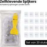 Zelfklevende Spijkers – 20 Sterke Plakspijkers voor Muurbevestiging – Handig Ophangsysteem – Plakschroeven voor Eenvoudig en Schadevrij Ophangen