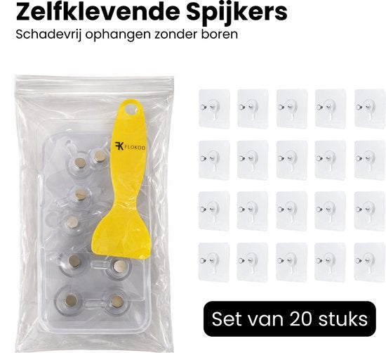 Zelfklevende Spijkers – 20 Sterke Plakspijkers voor Muurbevestiging – Handig Ophangsysteem – Plakschroeven voor Eenvoudig en Schadevrij Ophangen
