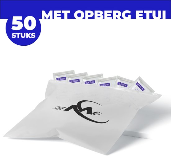 24ME® - 50x Grote Alcohol doekjes - Makkelijk Meenemen - Incl. Bewaar Etui - 70% - 75% ethyl alcohol