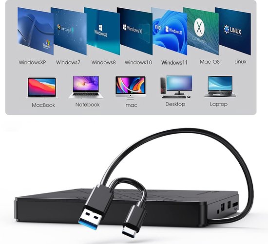 Vesfy Externe DVD-CD Speler en Brander - Compatibel met Windows, Mac en Linux - USB 3.0 Hoge Snelheid