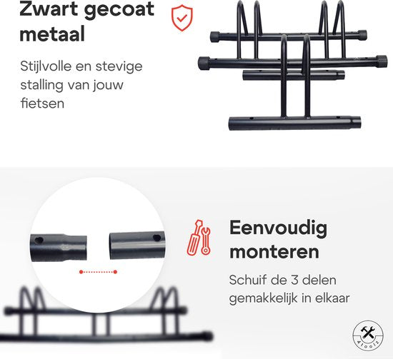 4toolz stabiel stalen fietsenrek voor drie fietsen - Zwart