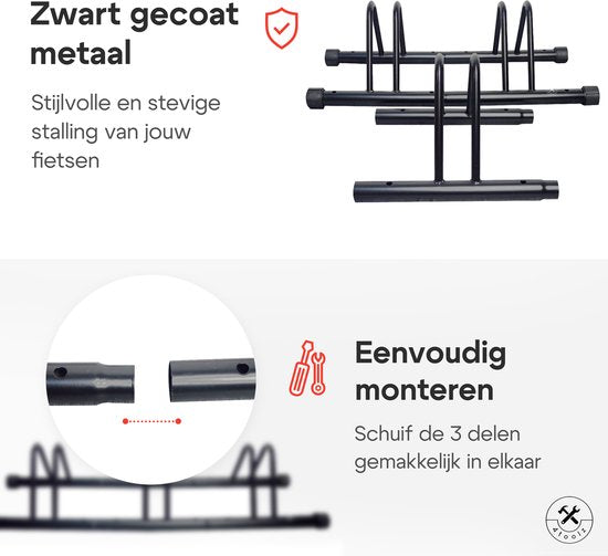 4toolz stabiel stalen fietsenrek voor drie fietsen - Zwart