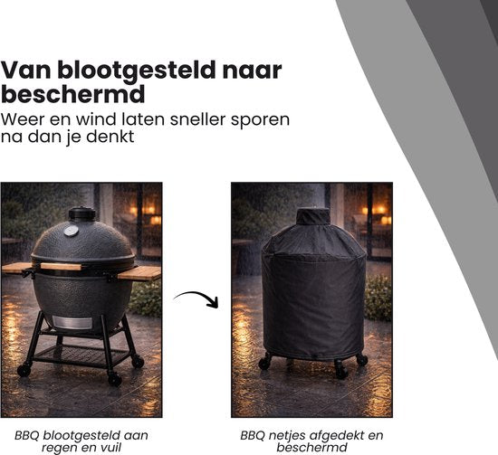 BBQ Hoes Waterafstotend en Rond - Zwart - 15 tot 21 inch - Ø74x98cm - Universeel - Geschikt voor Kamado, Big Green Egg en Grill Guru