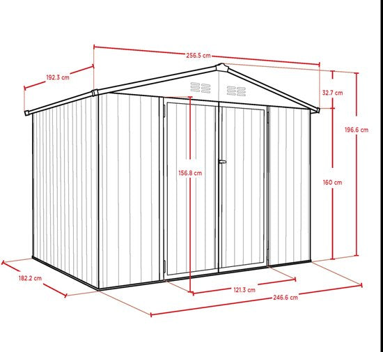 Spacemaker Gereedschapsschuur Metaal - 182x247x197 cm -Grijs