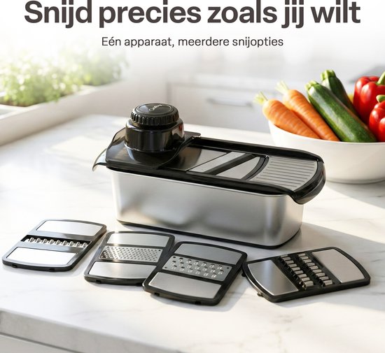 Chefino Groentesnijder Set 12-delig - Mandoline Keukensnijder met 7 Snijopties - Blokjessnijder - Julienne Snijder - Rasp - Uiensnijder - Opvangbak 1L