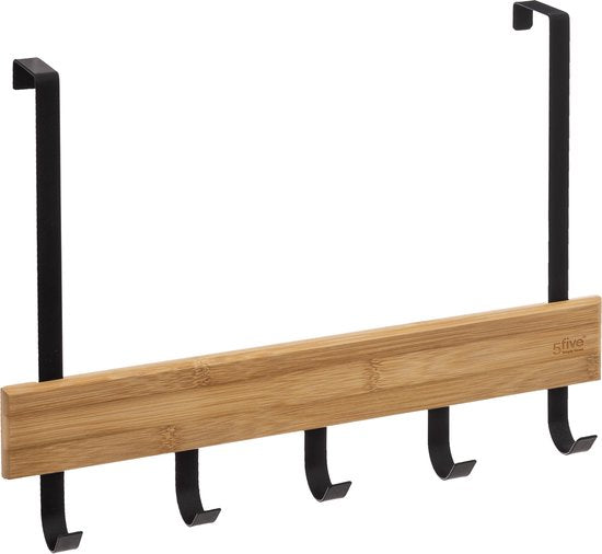 Deurkapstok 5 haken voor deur metaal 40x2x29 cm - Zwart