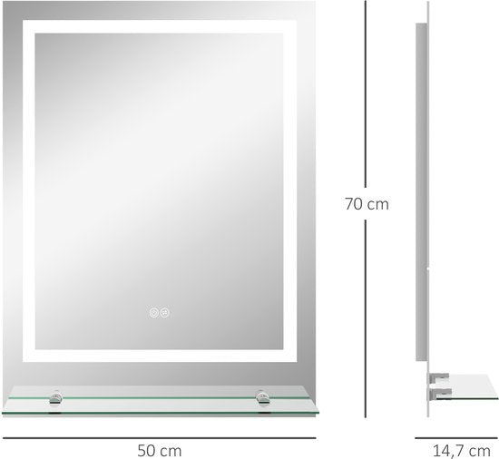 Badkamerspiegel 50x70 cm met Verlichting en Planchet