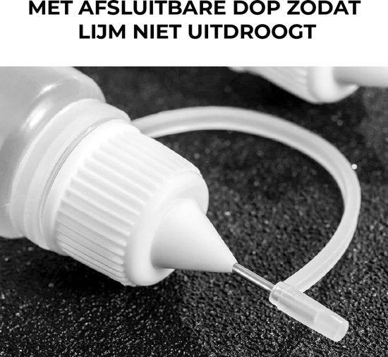 24ME® - Set van 6 Navulbare Lijmflesjes met Naaldpunt Incl. 6 Trechters - 5ML