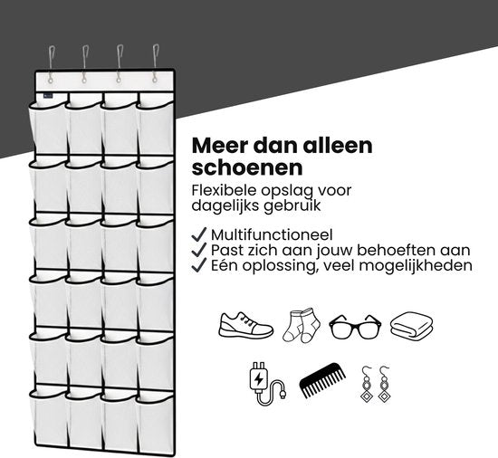 Schoenenkast Hangend - Schoenenzak 24 vakken - Opbergen van Schoenen aan Deur - Schoenenzak Wit - Oplossing voor rondslingerende schoenen - Hoogwaardige Schoenenkast