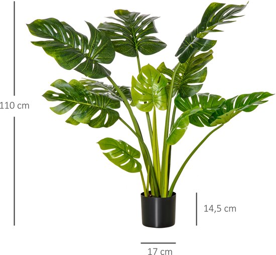 Kunstplant Monstera 110cm - 11 Bladeren en zwarte Pot