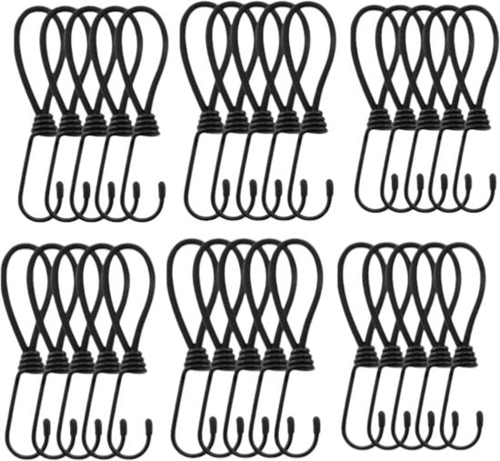 Snelbinders - 24 stuks - Zwart - Snelbinders met Haak - Spanrubbers - Tentspanner - Spinhaak