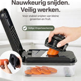 Groentesnijder Set met Opvangbak 750 ml – Mandoline Snijder – Groente Hakker – Uiensnijder – Blokjessnijder – Julienne Snijder – Groente Rasp – Keuken Mandoline met 5 RVS Messen