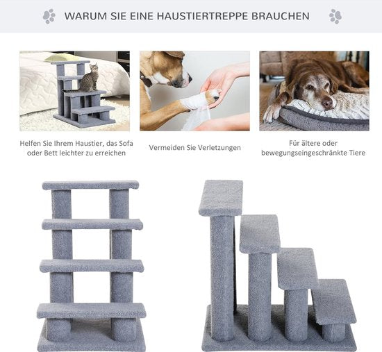 Huisdierentrap Katten- en Hondentrap 4 treden 63,5x43x60cm Grijs