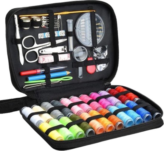Naaiset - 139 delig - Zwart - 20 x 14 cm - Naaidoos voor op Reis - Naaisetje - Naai set