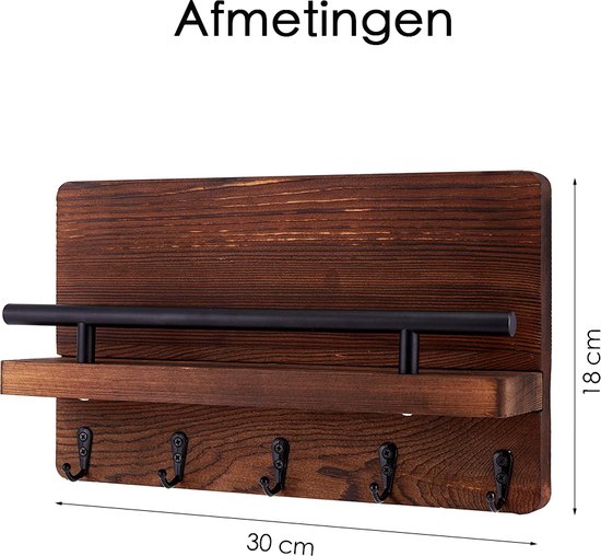 Sleutelrekje - Sleutelkastjes - Vijf sleutelhaken 30 18 - Beukenhout