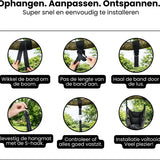 Hangstoel met Kussen – Hangende Stoel voor Binnen en Buiten – Inclusief Ophangset – Belastbaar tot 125 kg – Katoenen Hangstoel voor Tuin, Balkon, Slaapkamer & Balkon – Zwart