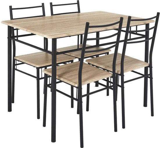 Eettafel-set Loka met 4 stoelen 110x76x70cm - Bruin/Zwart