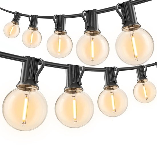 Prikkabel Buiten 15,3 Meter – 25 LED Lampen – Koppelbare Lichtsnoer Buiten – Waterdichte Tuinverlichting – Warm Wit – Sfeerverlichting voor Tuin, Balkon, Terras & Overkapping