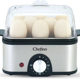 Chefino Eierkoker – Elektrisch – 8 Eieren – RVS – BPA-vrij – Timer & Automatische Uitschakeling – Inclusief Maatbeker met Eierprikker & Pochéerschaal – Anti-oververhitting – Zilver-Zwart