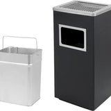 Asbak Voor Buiten - Zwart met RVS - 31 cm x 25 cm x 61 cm - Vloerasbak - Buitenasbak Groot - Rookpaal - Asbakken - Staande Asbak met RVS Afvalbak -