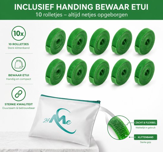 24ME® - 10M Plant Klittenband - Bindmaterialen - Incl. Bewaar Etui - Binnen- en Buiten Gebruik - Binddraad voor Planten