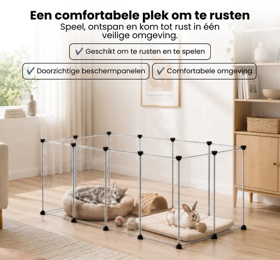 Kattenren voor Binnen - 204 x 102 x 71 cm - Konijnenren - Puppyren - Knaagdierenren - Ren voor Kitten en Puppy - Verstelbaar - Op Maat te Maken