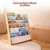 Kinderboekenkast - Bruin - Hout met Linnen - Kinderboekenrek - Boekenrek Kinderkamer