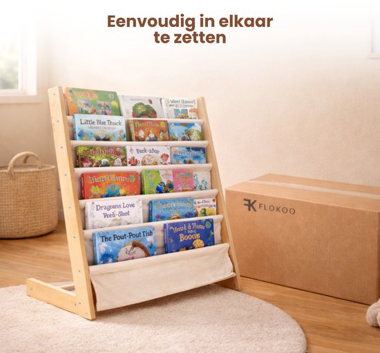 Kinderboekenkast - Bruin - Hout met Linnen - Kinderboekenrek - Boekenrek Kinderkamer