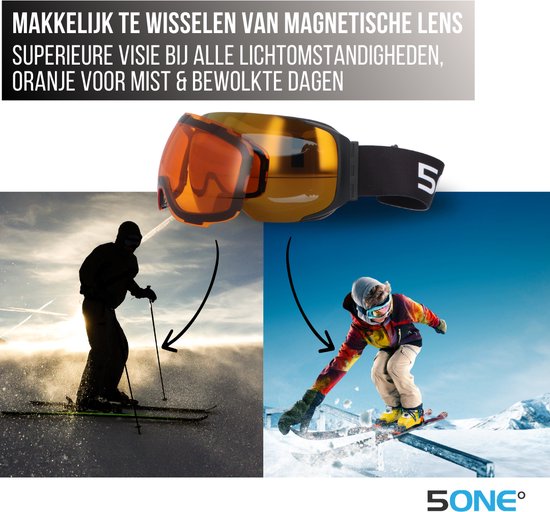5one® Alpine 9 - Skibril met 2 Verwisselbare Lenzen - en Oranje