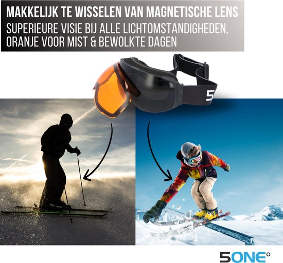 5one® Alpine 9 - Skibril met 2 Verwisselbare Lenzen - en Oranje
