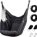 Hangstoel met Kussen – Hangende Stoel voor Binnen en Buiten – Inclusief Ophangset – Belastbaar tot 125 kg – Katoenen Hangstoel voor Tuin, Balkon, Slaapkamer & Balkon – Zwart