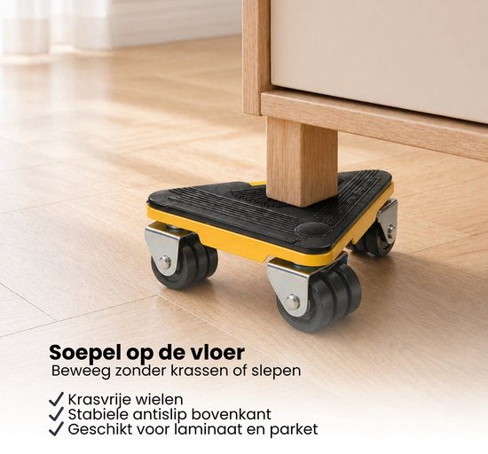 Meubellifter - 5-delige Set - Geel - Eenvoudig Verplaatsen van Meubels - Meubellift - Meubelverplaatser