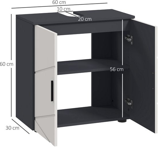 Wastafelonderkast met Uitsparing - 60 cm hoog - Wit met grijs
