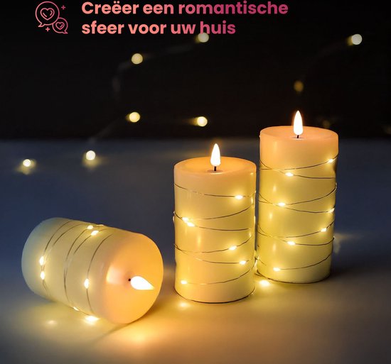 NovaWare LED Kaarsen met Bewegende Vlam - Set van 3 - Kaarsen op batterijen met afstandsbediening – Elektrische Kaarsen - Flikkerende vlam - Oplaadbaar - Timer en Dimfunctie - Ivoor